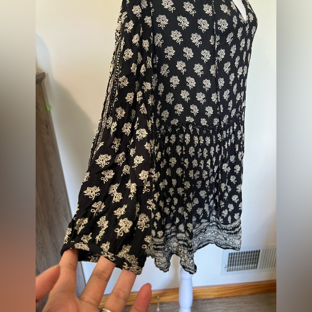 Zara Black Ling Sleeve light long sleeve shirt mini dress size Large - Picture 3 of 12